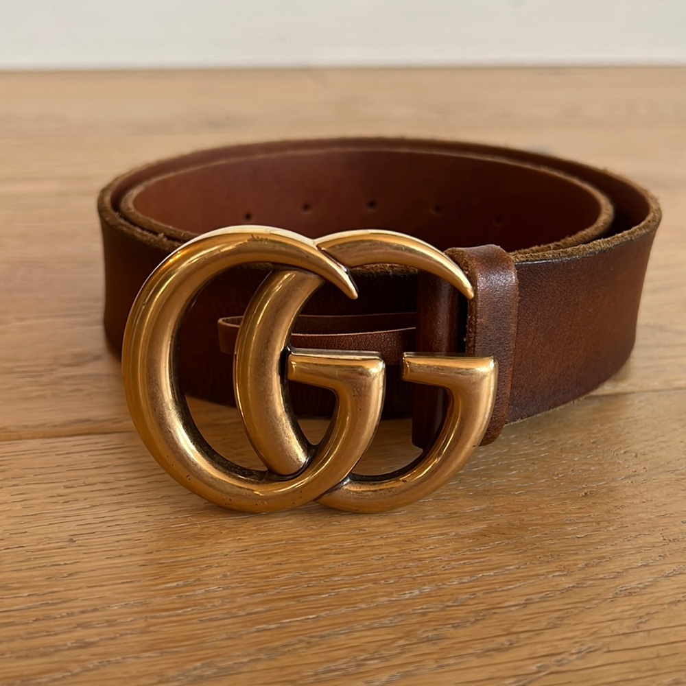 GUCCI GG Brown Leather Belt